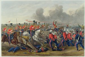 1846年1月28日のアリワルの戦いでの第16回（クイーンズオウン）ランサーのチャージ（カラーアクアチント）